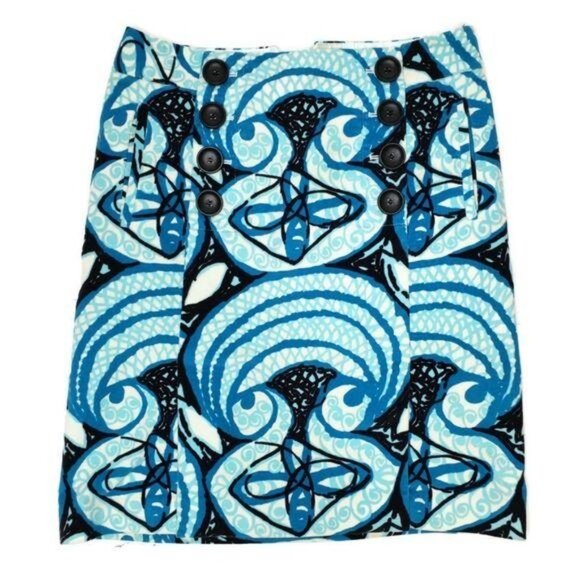 Etcetera Womens Blue & Black Printed brushed corduroy A-Line pencil Skirt Size 2 - Picture 8 of 9